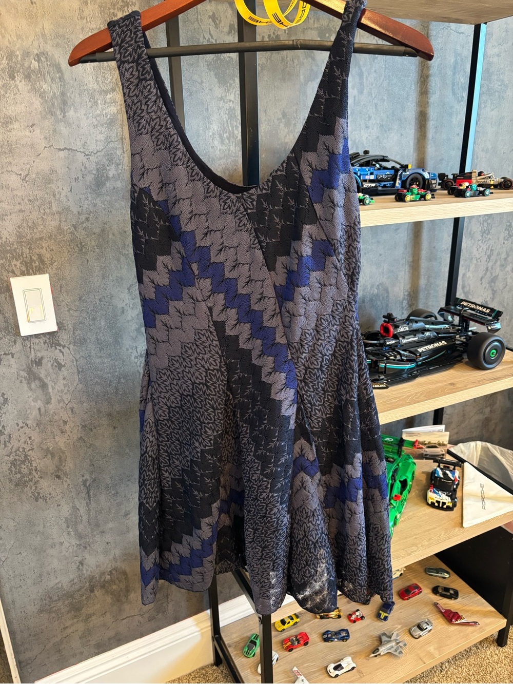Free People Textured Sleeveless Dress in Black & Navy